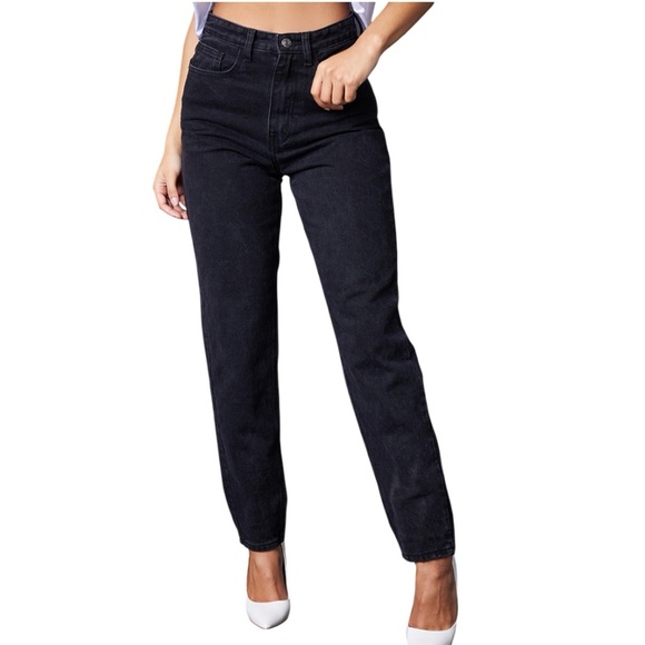 PrettyLittleThing Denim - NWT PrettyLittleThing Washed Black Distressed Mom Jeans US Size 4
